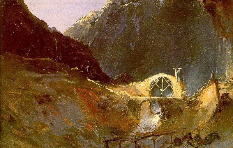 Charles Blechen The Building of Devil's Bridge Norge oil painting art